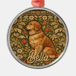 Ornamento De Metal Pintura boho elegante vintage do Golden Retriever