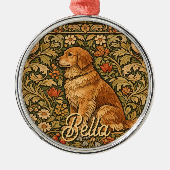 Ornamento De Metal Pintura boho elegante vintage do Golden Retriever (Frente)