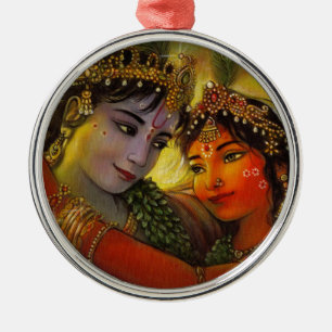 ORNAMENTO DE METAL PINTURA CLÁSSICA DE RADHA KRISHNA