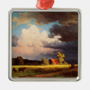 Ornamento De Metal Pintura de Albert Bierstadt, Paisagem Bávara