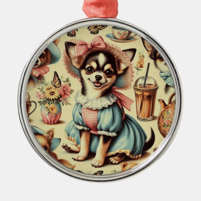 Ornamento De Metal Pintura de Chihuahua Puppy (Frente)