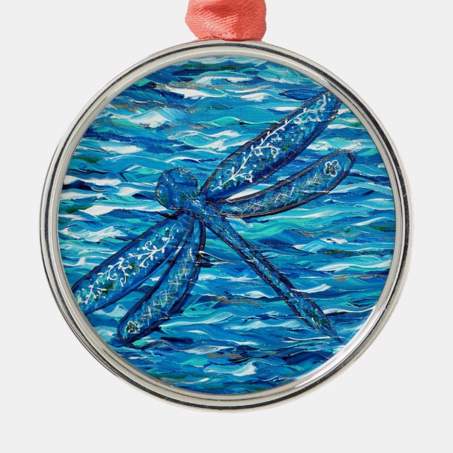 Ornamento De Metal Pintura de Dragonfly Azul (Frente)