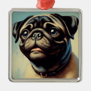 Ornamento De Metal Pintura de Pug Retro