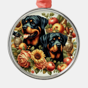 Ornamento De Metal Pintura do Rottweiler Retro