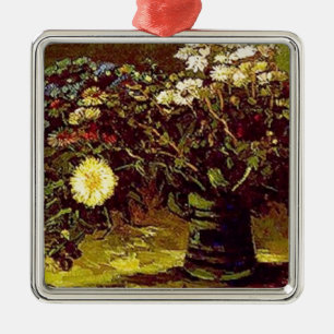 Ornamento De Metal Pintura do vintage das flores das flores do vaso