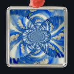 Ornamento De Metal pintura floral azul abstrato<br><div class="desc">pintura original de cor branca de orquídea branca da abstrato surreal mandala,  de H Cooper</div>