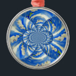 Ornamento De Metal pintura floral azul abstrato<br><div class="desc">pintura original de cor branca de orquídea branca da abstrato surreal mandala,  de H Cooper</div>