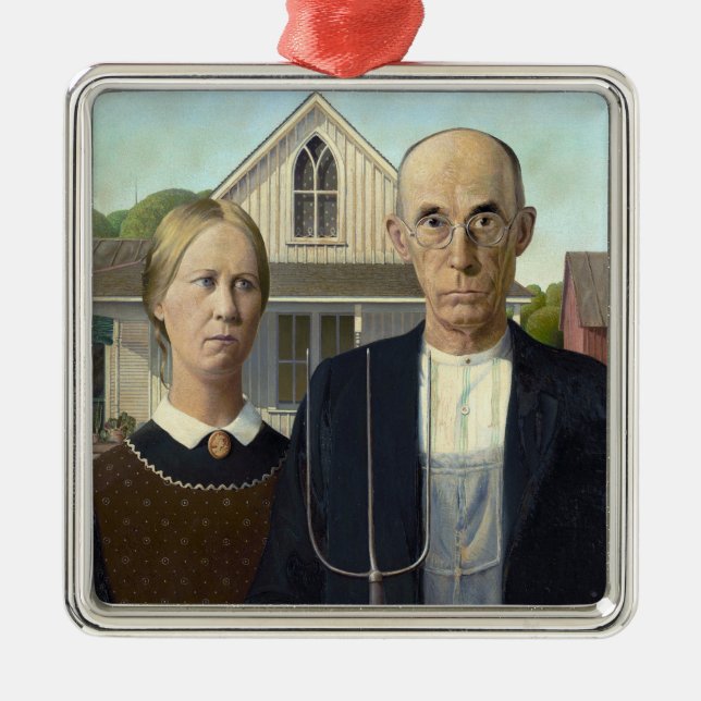Ornamento De Metal Pintura Gótica Americana por Grant Wood (Frente)