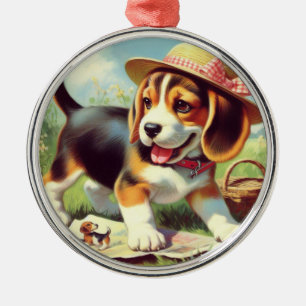 Ornamento De Metal Pintura para puppy com beagle