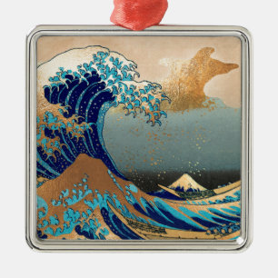 Ornamento De Metal PixDezines Vintage, Excelente Wave, Hokusai 葛