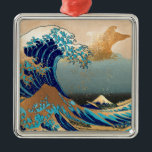Ornamento De Metal PixDezines Vintage, Excelente Wave, Hokusai 葛 飾 北<br><div class="desc">PixDezinves Vintage da arte japonesa com sotaque de ouro falso. A Onda Excelente de Kanagawa é uma das mais vistas do mundo. O artista Hokusai,  1832 (Período Edo). Representando okinami como ondas de excelente,  NÃO tsunami.  Melhorado digitalmente por PixDezines.Copyright © 2008-2014 PixDezines.com™ e PixDezines™ no zazzle.com</div>
