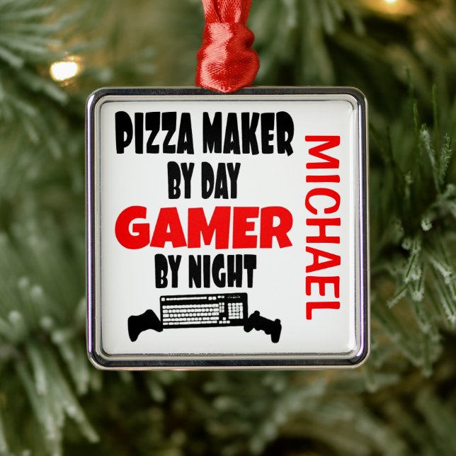 Ornamento De Metal Pizza Maker Adora Jogar Videos games (Árvore)