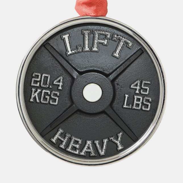 Ornamento De Metal Placa do Barbell - levante pesado (Frente)
