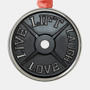 Ornamento De Metal Placa do Barbell - levante, vivo, amor, riso