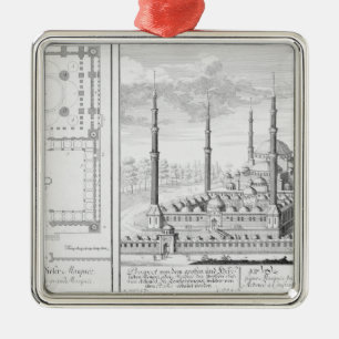 Ornamento De Metal Plano e vista da mesquita azul (1609-16),