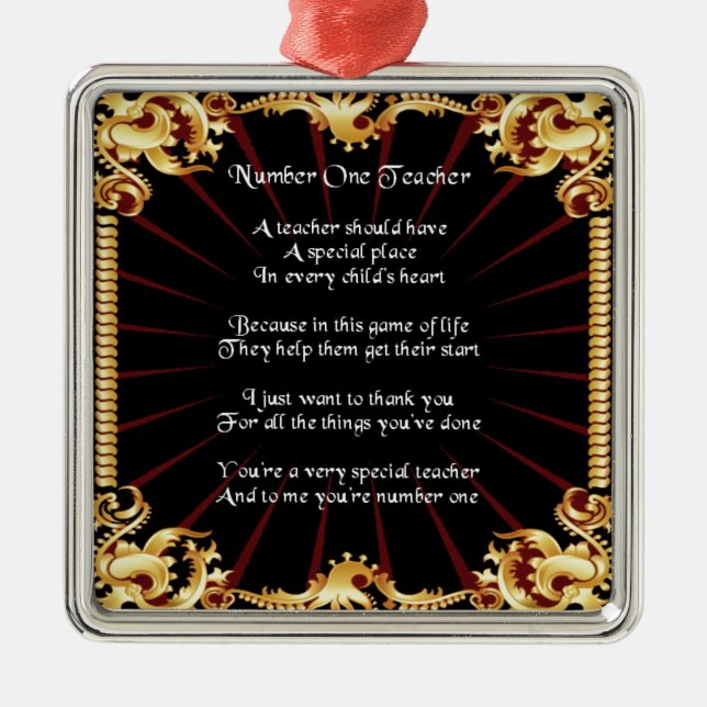 Ornamento De Metal Poema do professor -   design preto (Frente)
