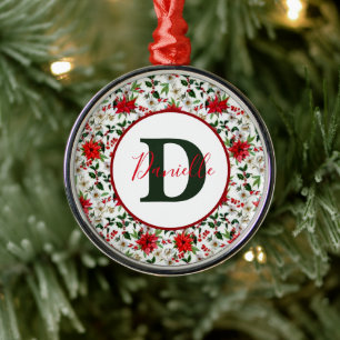 Ornamento De Metal Poinsettia e azevinho personalizados