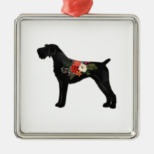 Ornamento De Metal Pointer Boho Floral Silhouette alemão Wirehaired