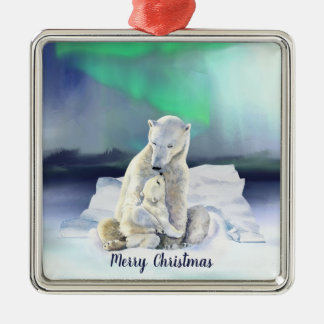Ornamento De Metal Polar Bear Mãe e Bebê Natal