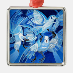 Ornamento De Metal Pombos em azul