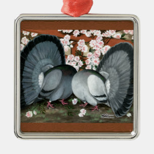 Ornamento De Metal Pombos Fantail Casal