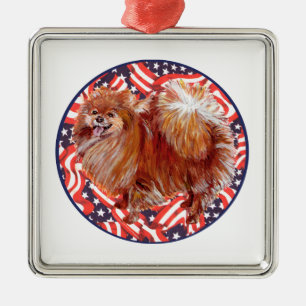 Ornamento De Metal Pomerânia Vermelho Branco e Azul