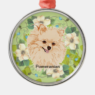 Ornamento De Metal Pomeranian - design verde da folha