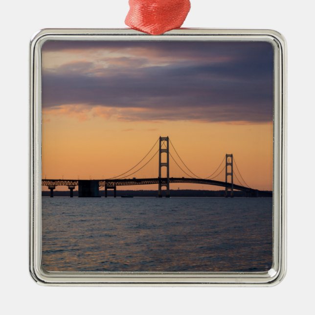Ornamento De Metal Ponte Orange Dusk Mackinac (Frente)