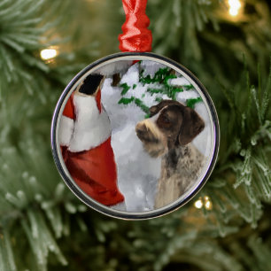 Ornamento De Metal Ponteiro Alemão Wirehaired Com Natal De Papais noe