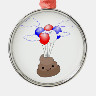 Ornamento De Metal Poo Emoji Voando Com Balões