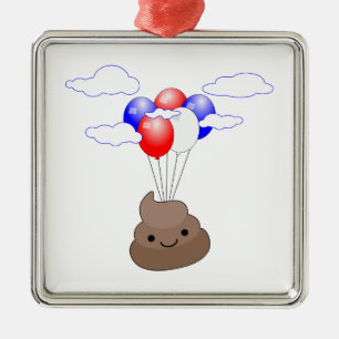 Ornamento De Metal Poo Emoji Voando Com Balões