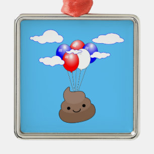 Ornamento De Metal Poo Emoji Voando Com Balões No Céu Azul