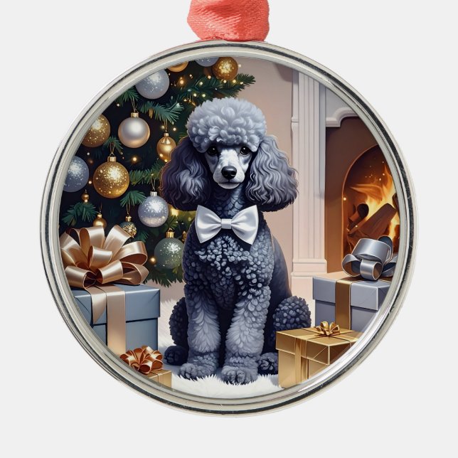 Ornamento De Metal Poodle Christmas (Frente)