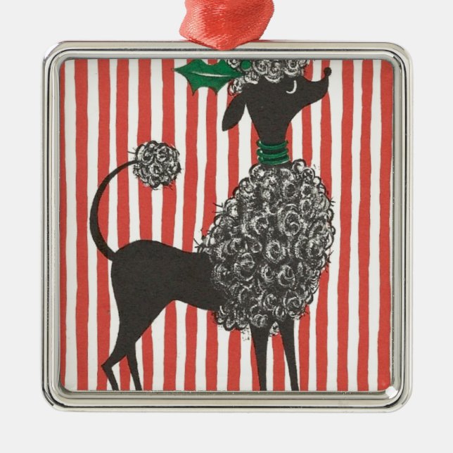 Ornamento De Metal Poodle de Natal (Frente)