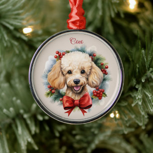 Ornamento De Metal Poodle Natal Memorial Pet Raça de Cachorro