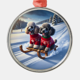 Ornamento De Metal Poodles Sled Ride Christmas