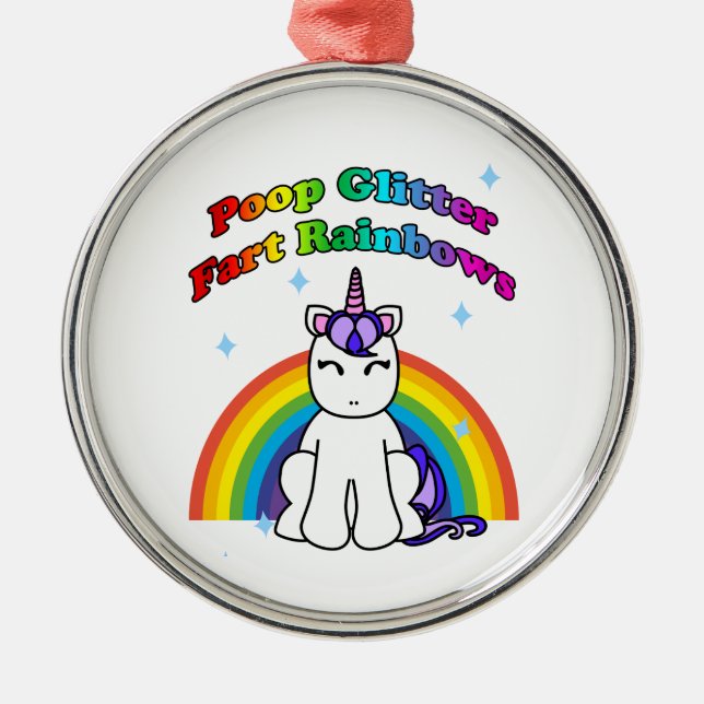 Ornamento De Metal Poop Glitter Fart Rainbows (Frente)