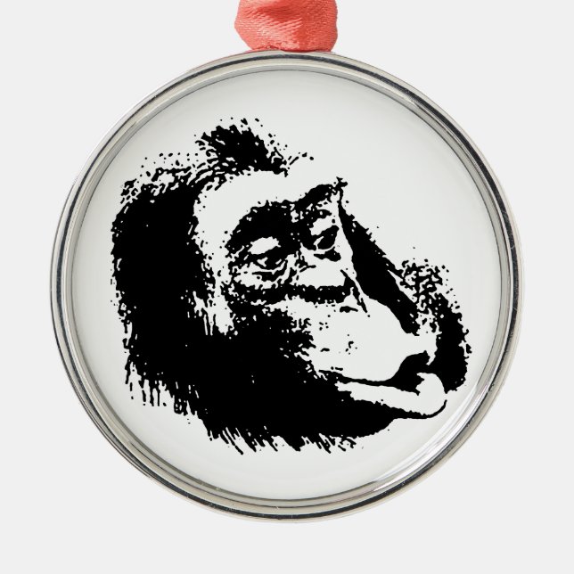 Ornamento De Metal Pop Art Funny Chimpanzé (Frente)