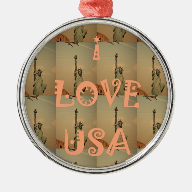 Ornamento De Metal Pop-Art Patriótico: "I Love USA" Graphic Art Desig (Frente)