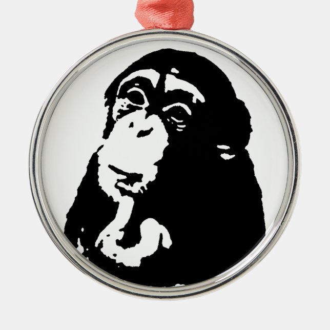 Ornamento De Metal Pop Art Pensando Chimpanzé (Frente)