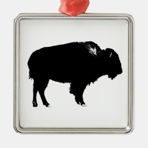 Ornamento De Metal Pop de Arte de Bison Bison Branco e Preto
