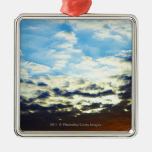 Ornamento De Metal Por do sol azul alaranjado vermelho com nuvens