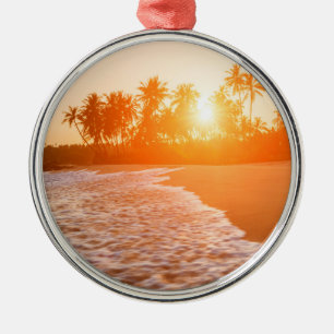 Ornamento De Metal Por do sol na praia com palmas de coco Sri Lanka