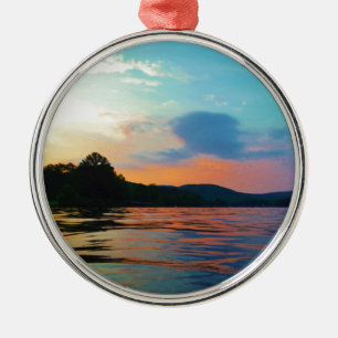 Ornamento De Metal Pôr do sol pêssego e azul no lago da montanha