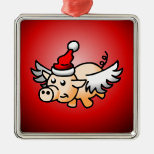 Ornamento De Metal Porco Voador do Papai Noel