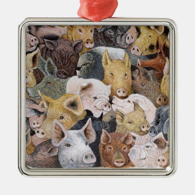 Ornamento De Metal Porcos abundante (Frente)