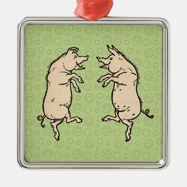 Ornamento De Metal Porcos Antigos para Dançar: Whimsical Vintage Pigg (Frente)