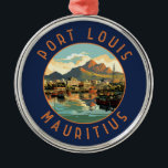 Ornamento De Metal Port Louis Maurício - Círculo Retroafletivo<br><div class="desc">Port Louis retro vetor viagem design. Port Louis é a capital da Maurícia,  no Oceano Índico.</div>