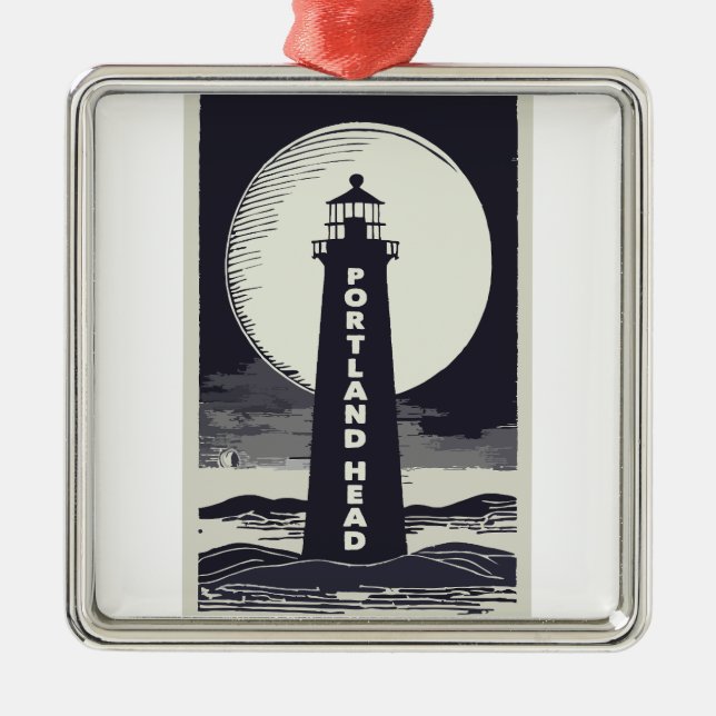 Ornamento De Metal Portland Head Maine Lighthouse Moon (Frente)
