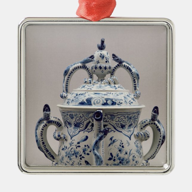 Ornamento De Metal Pote, azul e branco do posset de Lambeth Delftware (Frente)